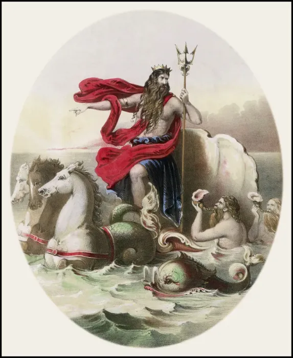 Framed Print : Neptune Hippocampi Pulling Chariot Print Framed Print : Neptune Hippocampi Pulling Chariot Print
