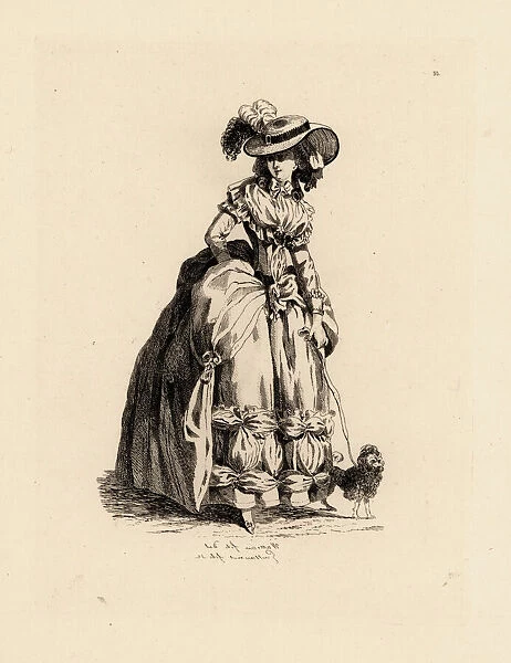 Fashionable woman with toy dog, era of Marie Antoinette