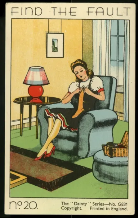 Framed Print : Find the Fault Print: Woman Knitting a Sock circa 1930s Framed Print : Find the Fault Print: Woman Knitting a Sock circa 1930s
