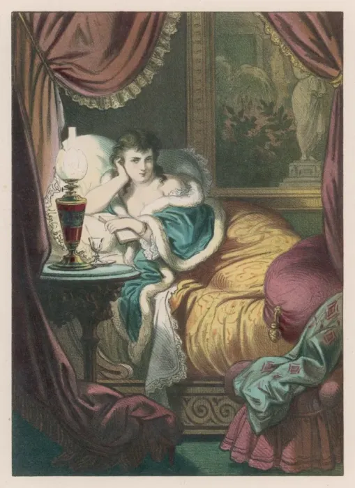 Framed Print : Female in Bed Reading Print Framed Print : Female in Bed Reading Print