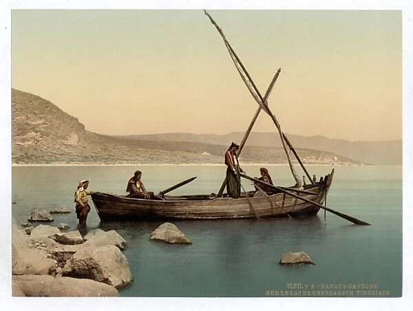 Fishermans boat on the lake, Tiberias, Holy Land, (i. e. Is