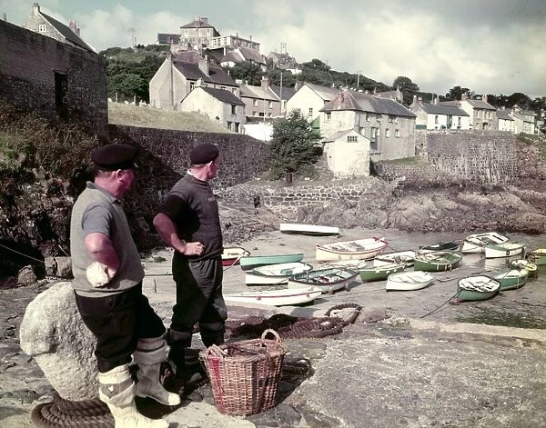 Fishermen and boats at Coverack, Cornwall