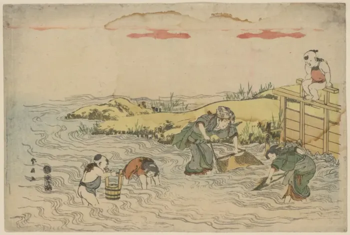Framed Print : Early 19th Century Fishing Print: Netting and Gathering Framed Print : Early 19th Century Fishing Print: Netting and Gathering