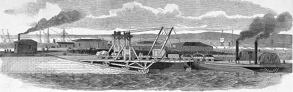 Floating railway bridge across the Forth River