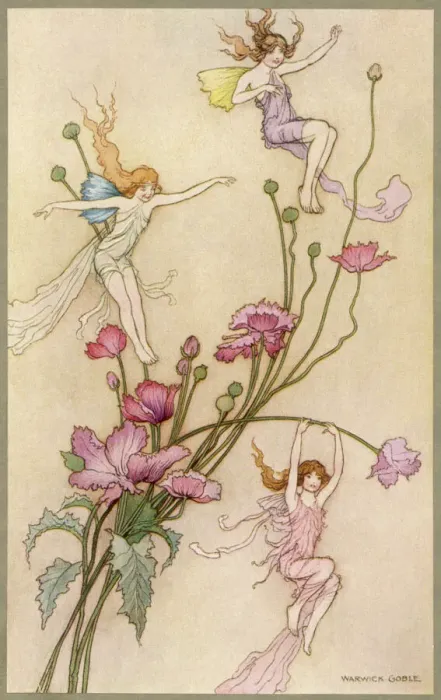 Framed Print : Folklore Print of Goble Fairies Amidst Flowers Framed Print : Folklore Print of Goble Fairies Amidst Flowers