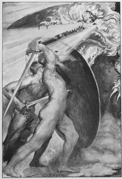 Framed Print : Beowulf Fights the Dragon Print Framed Print : Beowulf Fights the Dragon Print