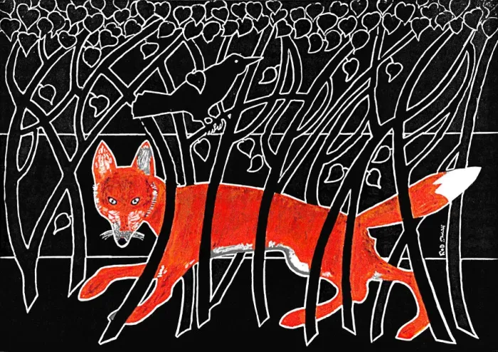 Framed Print : Fox and Blackbird Print Framed Print : Fox and Blackbird Print