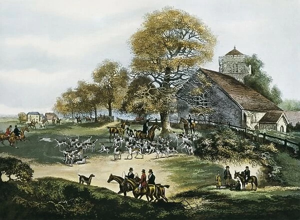 Fox Hunting in Surrey in 1824. Litography