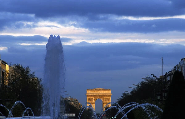 France. Paris. Night view of the Champs Elysees