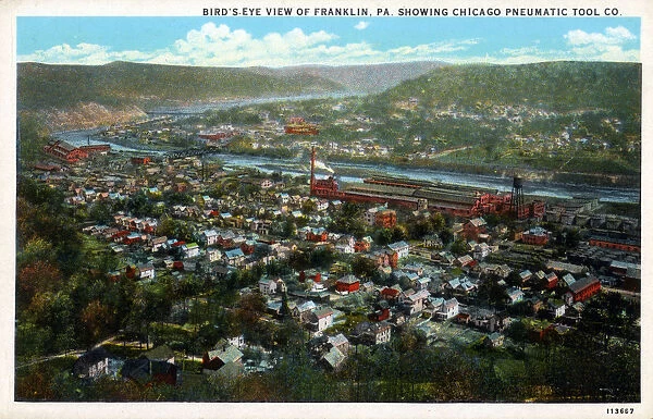 Franklin, Pennsylvania, USA - Birds eye view - toward the Chicago Pneumatic Tool Co