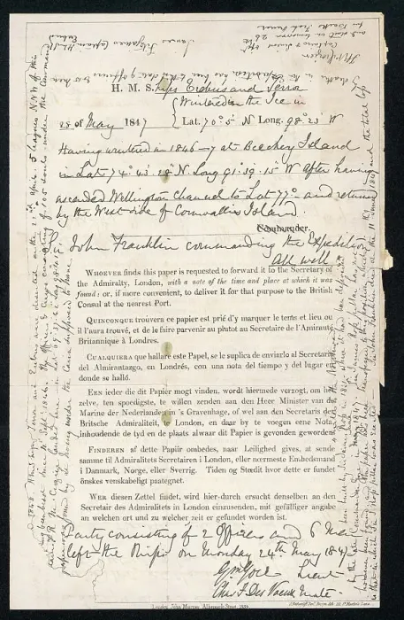 Framed Print : Print of Franklin's Writing Document at Beechey Island, 28 May 1847 Framed Print : Print of Franklin's Writing Document at Beechey Island, 28 May 1847