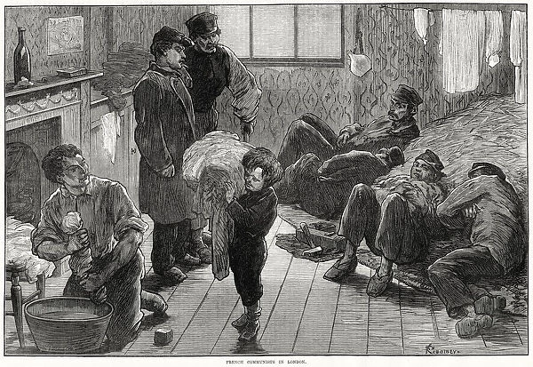 French Communists in London, living crowded together in basic lodgings. Date: 1872