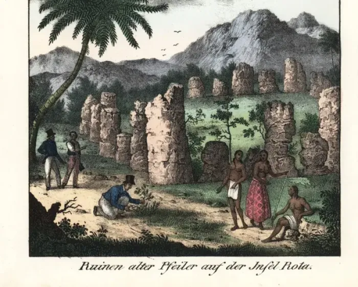 Framed Print : French Explorers at Ancient Chamorro Structures Print Framed Print : French Explorers at Ancient Chamorro Structures Print