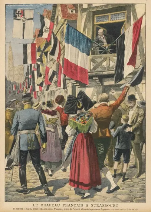 Framed Print : French Flag Print 1908 Strasbourg Scene Framed Print : French Flag Print 1908 Strasbourg Scene