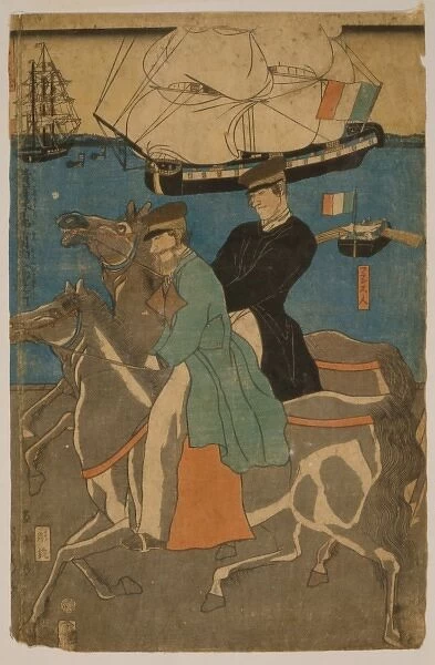 French men taking horse ride on Sunday in Yokohama