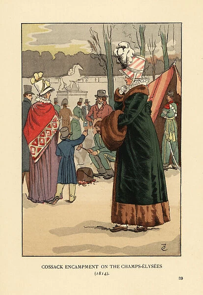 French women visting the Cossack bivouac in Paris, 1814