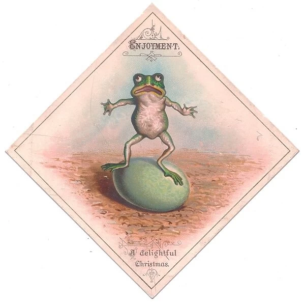 Frog and egg on a Christmas card