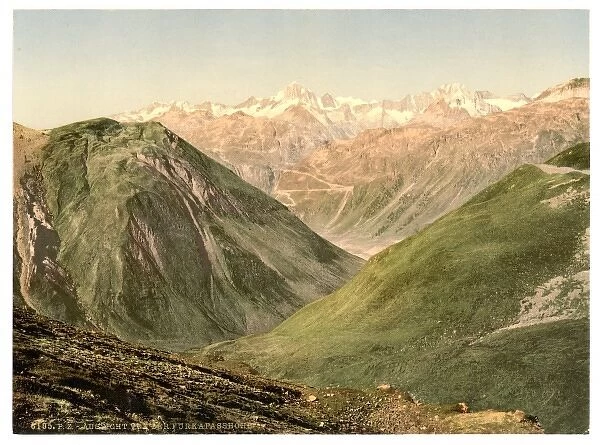 Furka Pass, view from the summit, Bernese Oberland, Switzerl