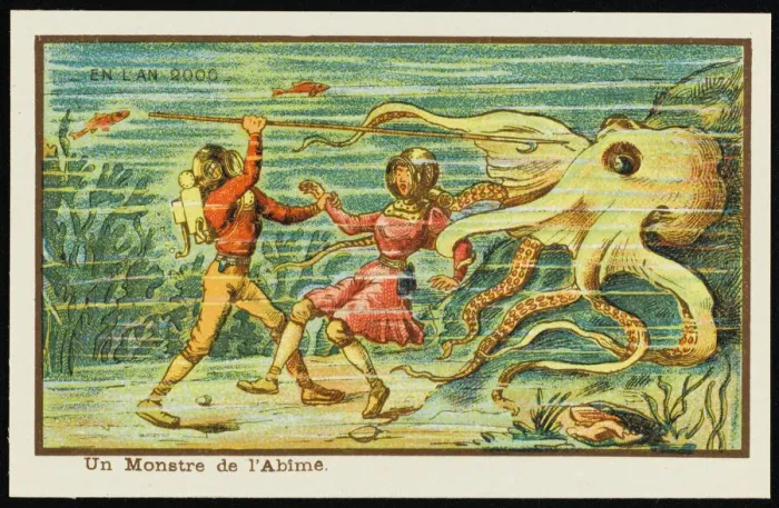 Framed Print : Futuristic Encounter with an Octopus Print Framed Print : Futuristic Encounter with an Octopus Print