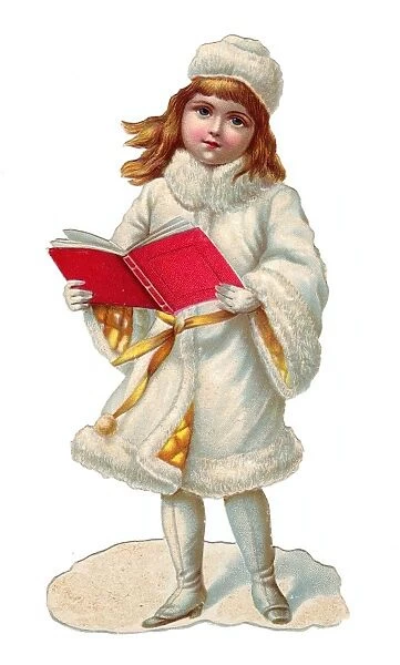 Girl with book on a Victorian Christmas scrap