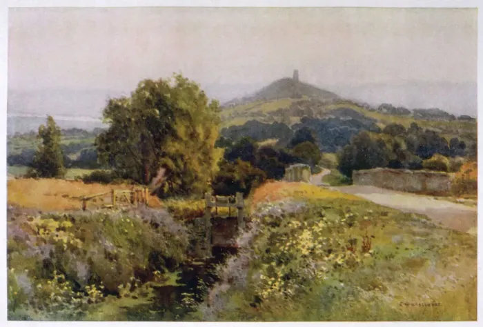 Framed Print : Glastonbury Tor Print: Early 20th-Century Landscape View Framed Print : Glastonbury Tor Print: Early 20th-Century Landscape View