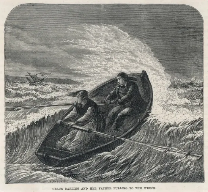 Framed Print : Print of Grace Darling rowing out to rescue the Forfarshire crew Framed Print : Print of Grace Darling rowing out to rescue the Forfarshire crew