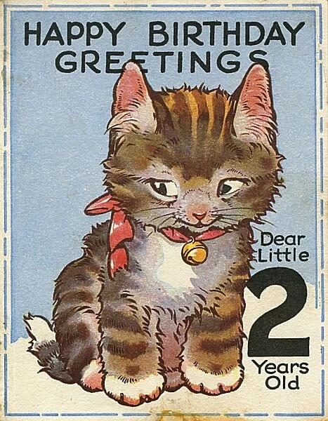 Greetings card with kitten, 2nd birthday