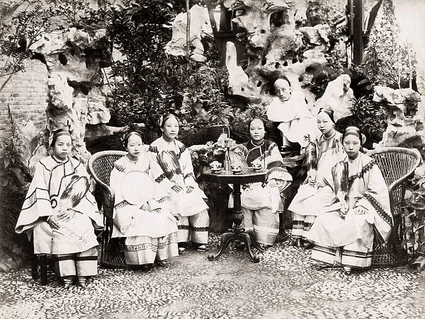 Group of young Chinese women with bound feet