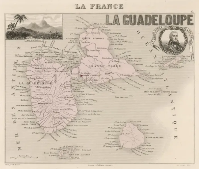 Framed Print : Guadeloupe Island Map Print Framed Print : Guadeloupe Island Map Print