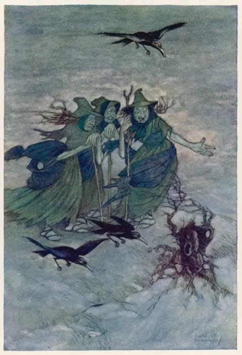 Framed Print : Macbeth Print: Three Witches in Halloween Attire Framed Print : Macbeth Print: Three Witches in Halloween Attire