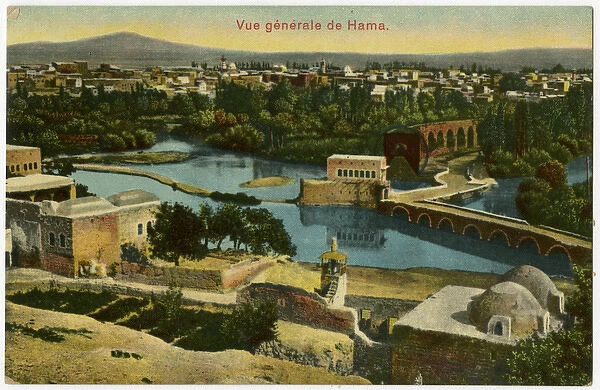 Hama, Syria, Bridge over Orontes River and Giant Waterwheels