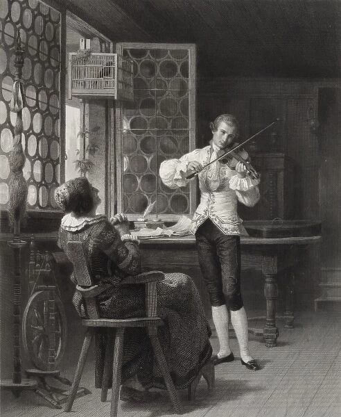 Harmonie. Young man in eighteenth century dress playing a violin