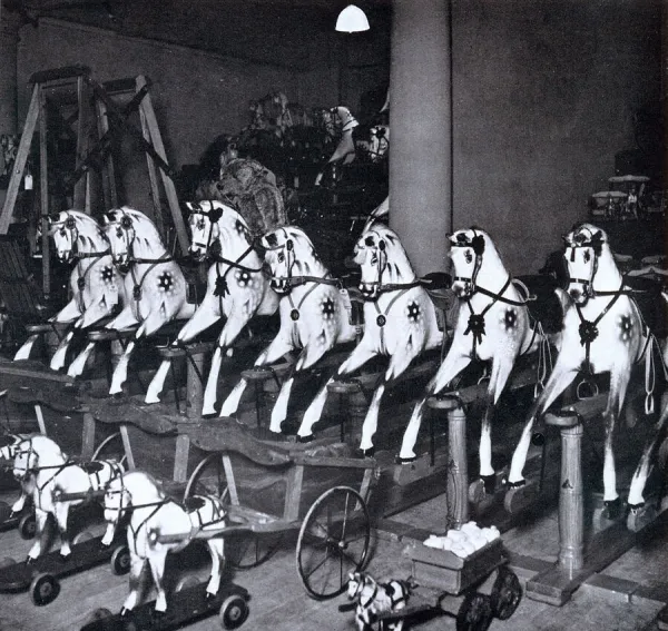 Prints of Harrods toy department rocking horses 1922