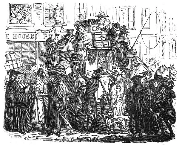 Heavily-laden and crowded coach, c. 1820