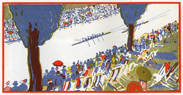 Henley Regatta. A stylised illustration of a view at Henley Regatta