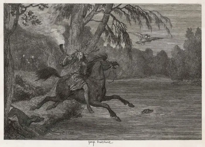 Framed Print : Herne the Hunter Print, a watercolour engraving of a mythological figure Framed Print : Herne the Hunter Print, a watercolour engraving of a mythological figure
