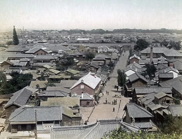 High angle view of Tokyo, Japan, circa 1880s