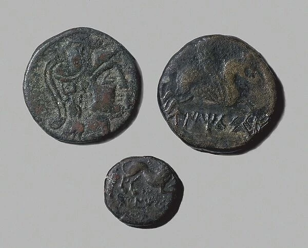 hispano-roman coins. Top: aces. Obverse: head of
