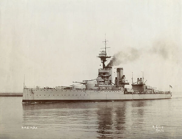 HMS Ajax, British battleship, at Malta