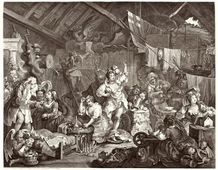 Framed Print : Hogarth's Print of Strolling Actresses Defying the Law in a Barn Framed Print : Hogarth's Print of Strolling Actresses Defying the Law in a Barn