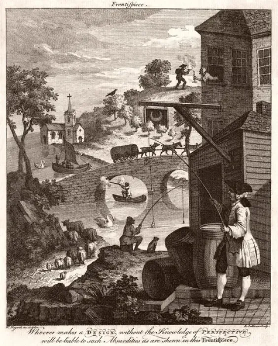 Framed Print : Early 19th Century Print: False Perspective by Hogarth Framed Print : Early 19th Century Print: False Perspective by Hogarth