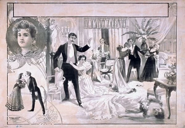 Horrified onlookers in formal dress view dead woman and smok