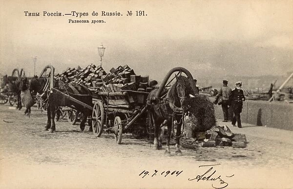 Horse wagons laden with chopped firewood - Russia