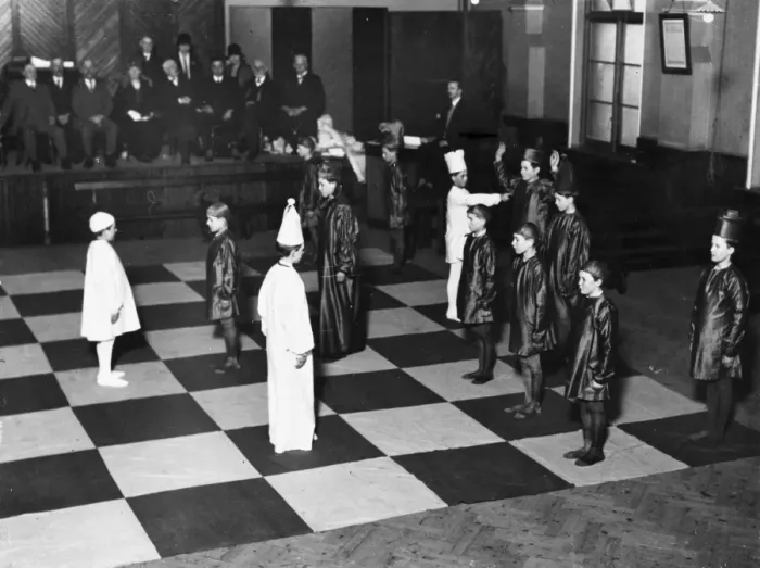 Framed Print : Print of Boys as Chessmen in a Living Match Framed Print : Print of Boys as Chessmen in a Living Match