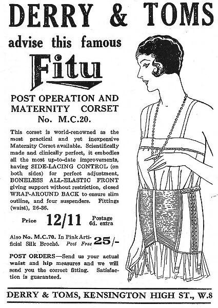 Illustration of Fitu maternity and post-operation corset Date: 1929
