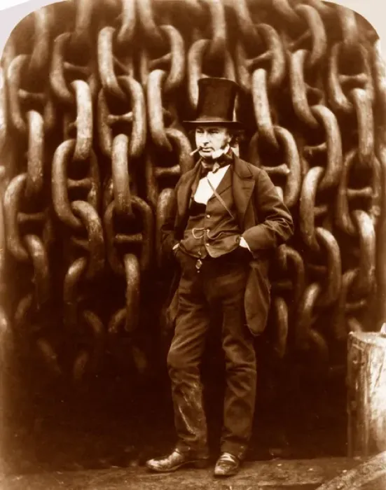 Framed Print : I K Brunel before the Great Eastern Hauling Chains Print