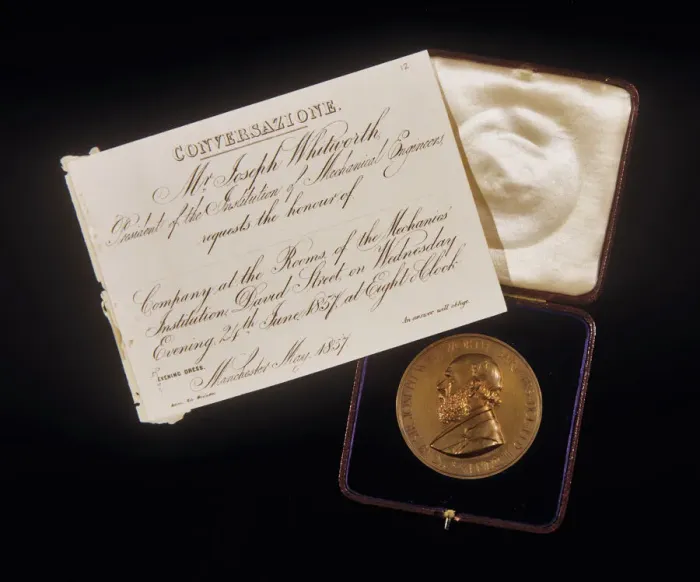 Framed Print : Joseph Whitworth, IMechE, Medal and Invitation Print 1857 Framed Print : Joseph Whitworth, IMechE, Medal and Invitation Print 1857