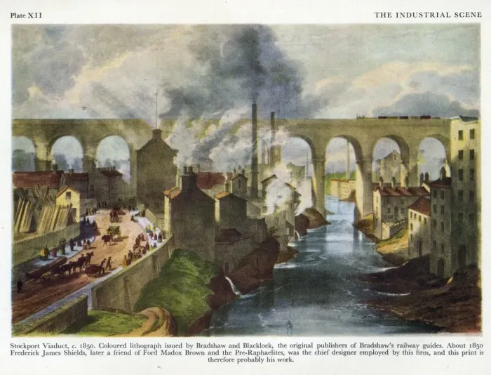 Framed Print : Stockport Viaduct Coloured Lithograph Print circa 1850 Framed Print : Stockport Viaduct Coloured Lithograph Print circa 1850