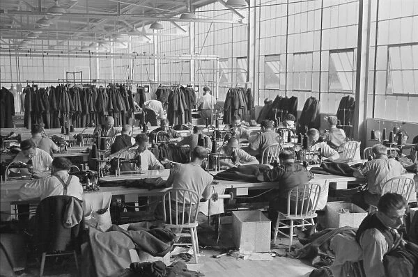 Interior of cooperative garment factory at Jersey Homesteads