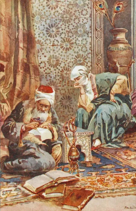 Framed Print : Interior of the Harem with a scribe Print, circa 1910s